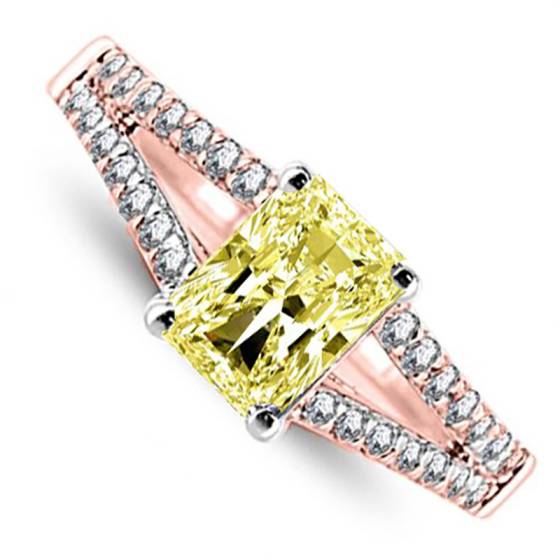 Fancy Yellow Radiant Diamond Shoulder Set Ring