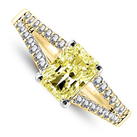 Fancy Yellow Radiant Diamond Shoulder Set Ring