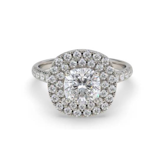 GIA Certified 0.75ct VVS1/D Cushion Diamond Double Halo Shoulder Set Ring