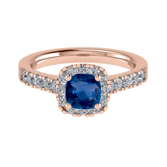 Cushion Blue Sapphire and Diamond Halo Ring