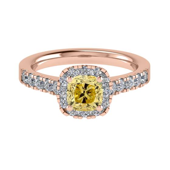 Fancy Yellow Cushion Diamond Shoulder Set Ring