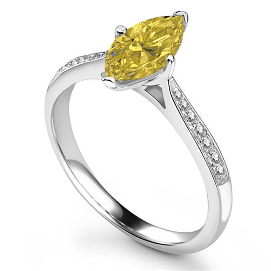 Fancy Yellow Marquise Diamond Single Halo Shoulder Set Ring
