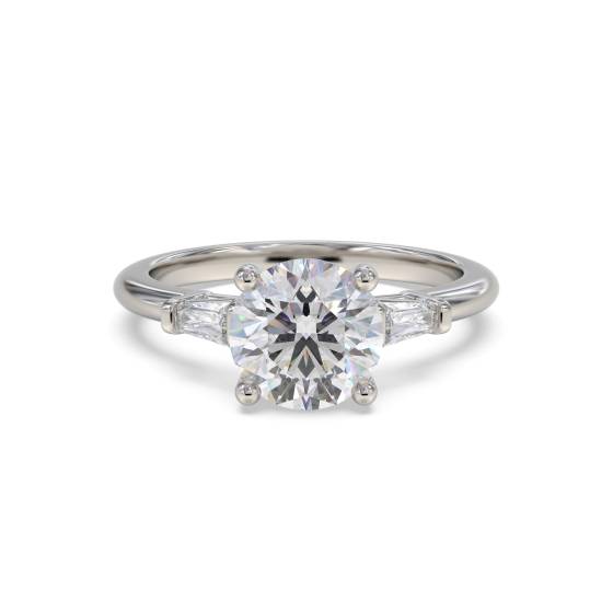 Stylish Round and Baguette Diamond Trilogy Ring