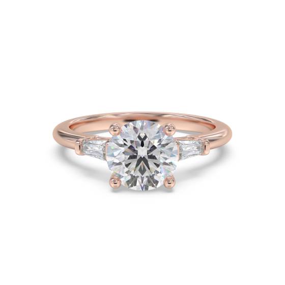 Stylish Round and Baguette Diamond Trilogy Ring