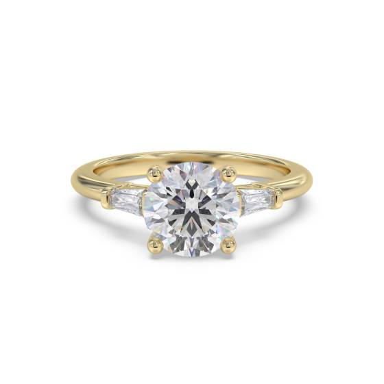 Stylish Round and Baguette Diamond Trilogy Ring