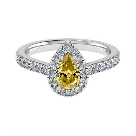 Fancy Yellow Pear Diamond Single Halo Shoulder Set Ring