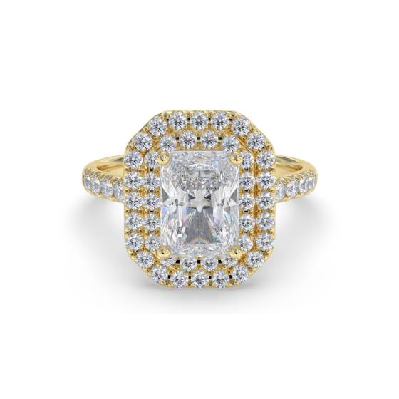 Radiant Diamond Double Halo Shoulder Set Ring