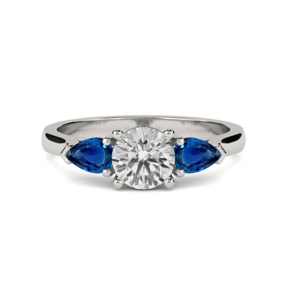 Round Diamond and Blue Sapphire Trilogy Ring