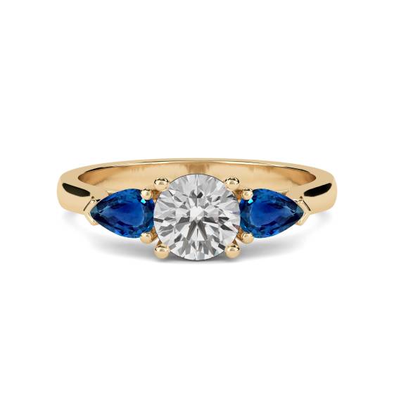 Round Diamond and Blue Sapphire Trilogy Ring