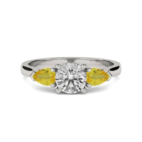 Round Diamond and Yellow Sapphire Ring