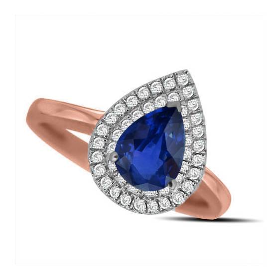 Pear Blue Sapphire and Diamond Halo Ring