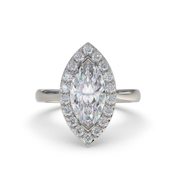 Marquise and Round Diamond Single Halo Ring