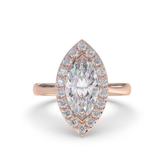 Marquise and Round Diamond Single Halo Ring