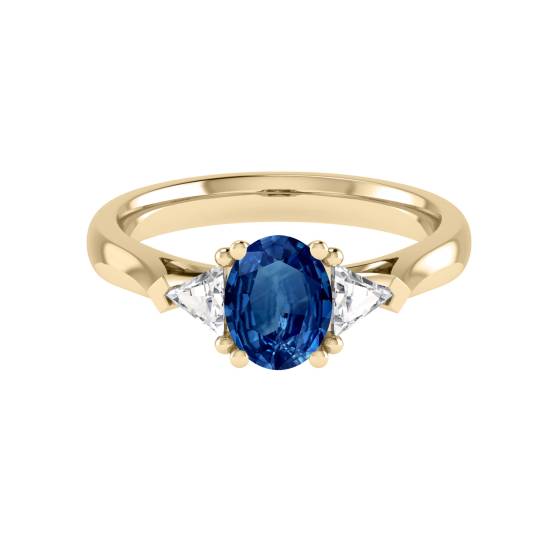 Blue Sapphire Oval and Trillian Diamond Trilogy Ring