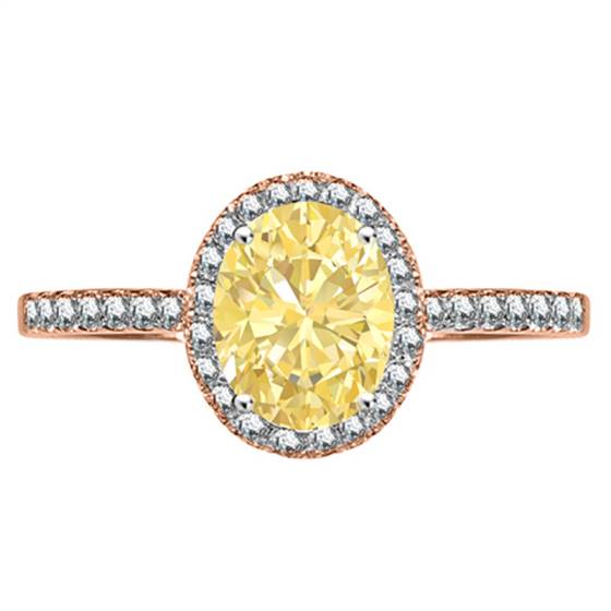 Fancy Yellow Oval Diamond Halo Shoulder Set Ring