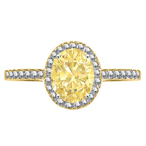 Fancy Yellow Oval Diamond Halo Shoulder Set Ring