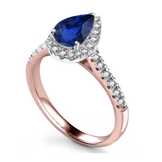 Pear Blue Sapphire and Diamond Halo Ring