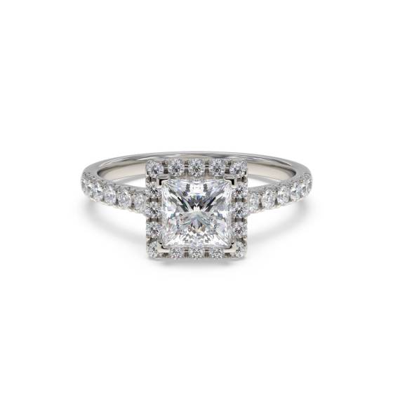 Corner Claw Princess Diamond Single Halo Ring