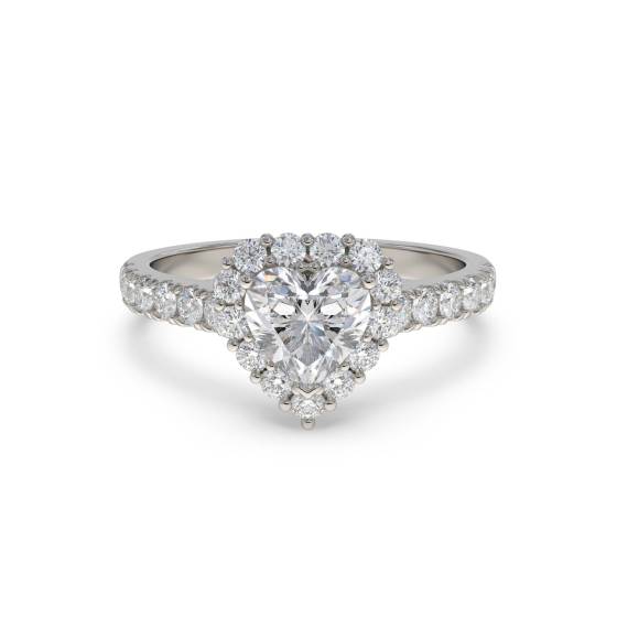 Heart Shaped Diamond Single Halo Shoulder Set Ring