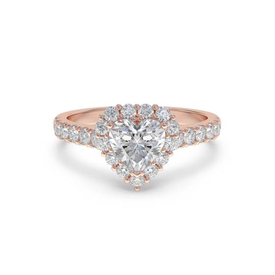 Heart Shaped Diamond Single Halo Shoulder Set Ring