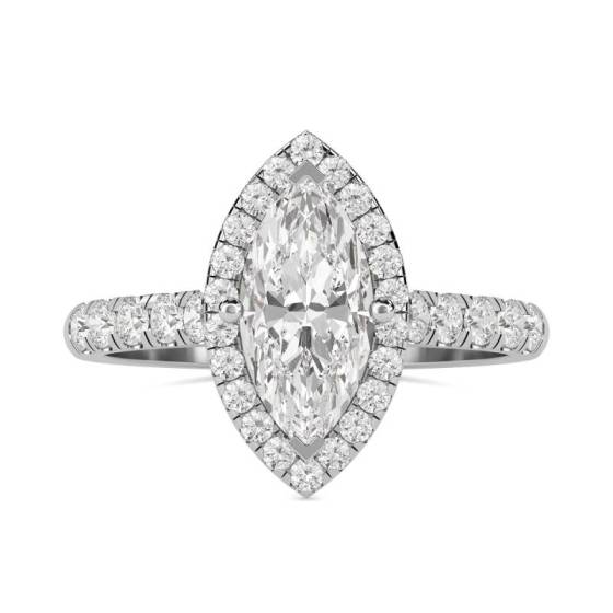 GIA Certified 1.40ct SI1/D Marquise Diamond Single Halo Shoulder Set Ring