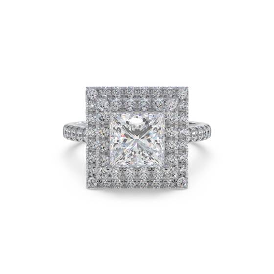 Princess Diamond Double Halo Shoulder Set Ring