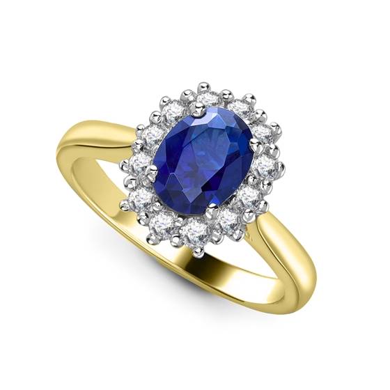 Oval Blue Sapphire and Diamond Cluster Ring