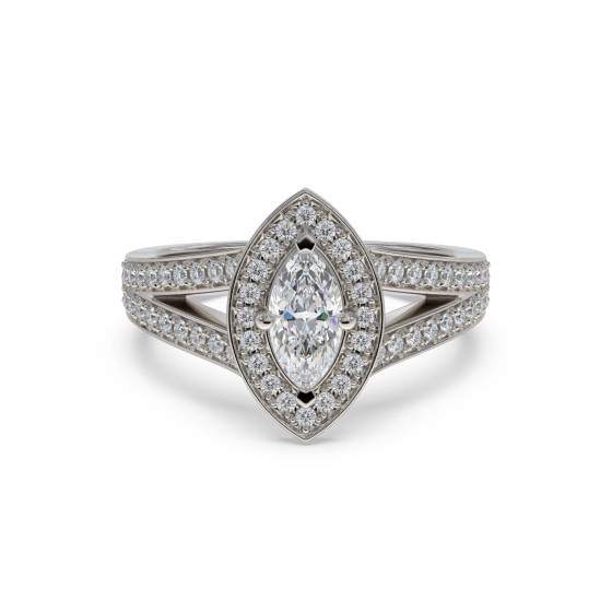 Marquise Diamond Bezel Set Single Halo Split Shoulder Set Ring