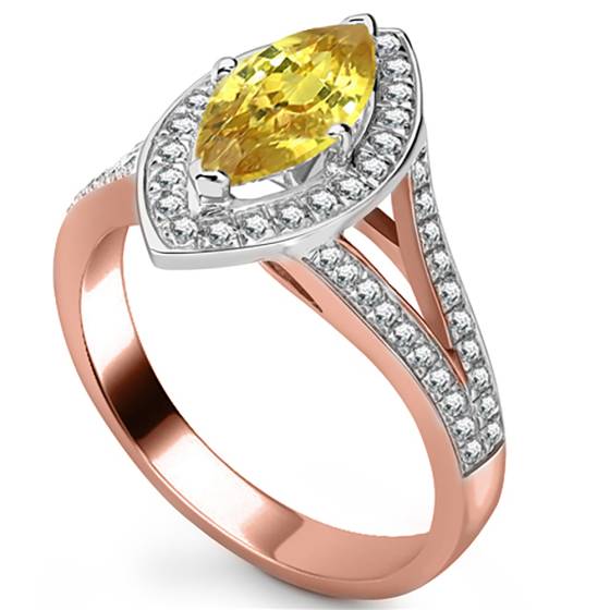 Fancy Yellow Marquise Diamond Single Halo Shoulder Set Ring