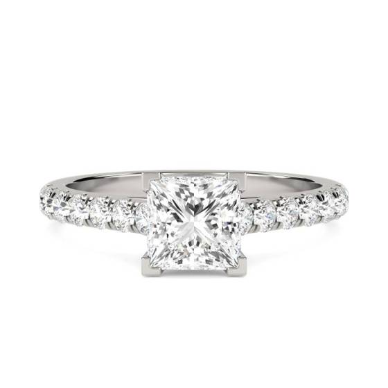 GIA Certified 0.50ct SI2/E Princess Diamond Shoulder Set Ring