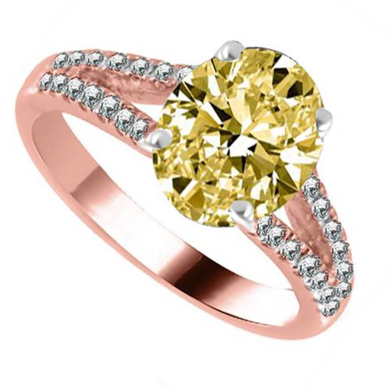 Fancy Yellow Oval Diamond Shoulder Set Ring