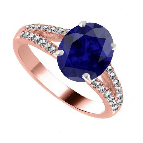 Fancy Blue Sapphire Oval Diamond Shoulder Set Ring