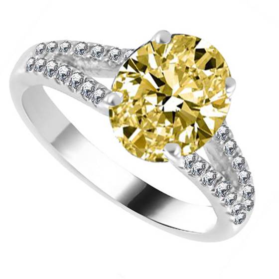Fancy Yellow Oval Diamond Shoulder Set Ring