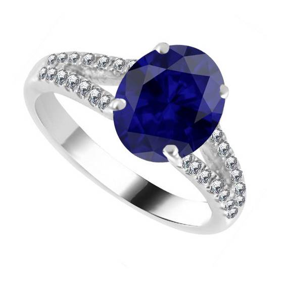Fancy Blue Sapphire Oval Diamond Shoulder Set Ring