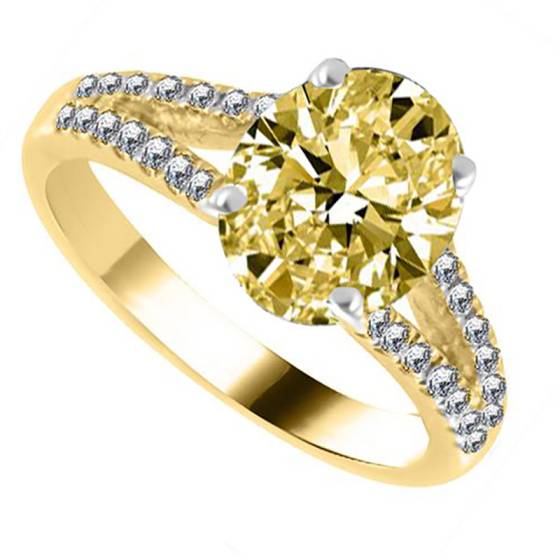 Fancy Yellow Oval Diamond Shoulder Set Ring