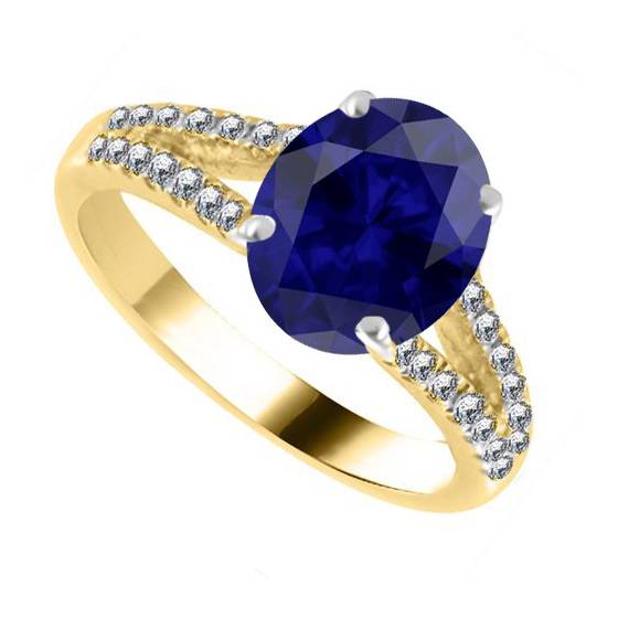 Fancy Blue Sapphire Oval Diamond Shoulder Set Ring