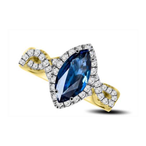 Marquise Blue Sapphire and Diamond Halo Ring