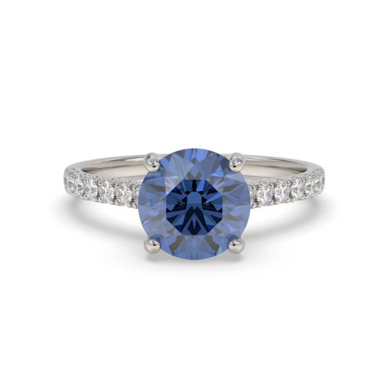 Round Blue Sapphire and Diamond Ring