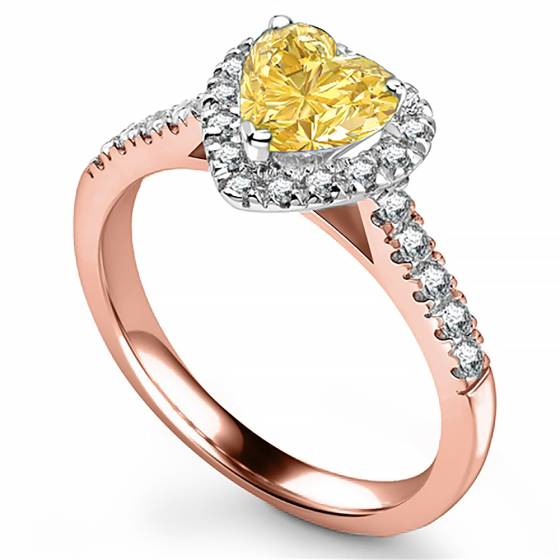 Yellow Heart Shaped Diamond Single Halo Shoulder Set Ring