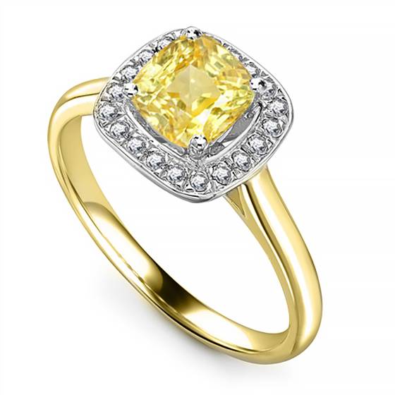 Fancy Yellow Cushion Diamond Cluster Ring