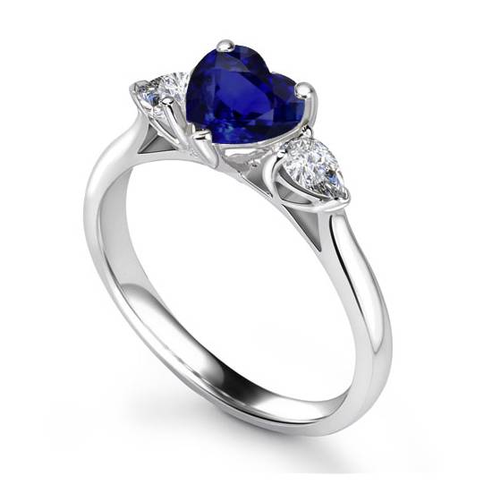 Blue Sapphire Heart Diamond Trilogy Ring