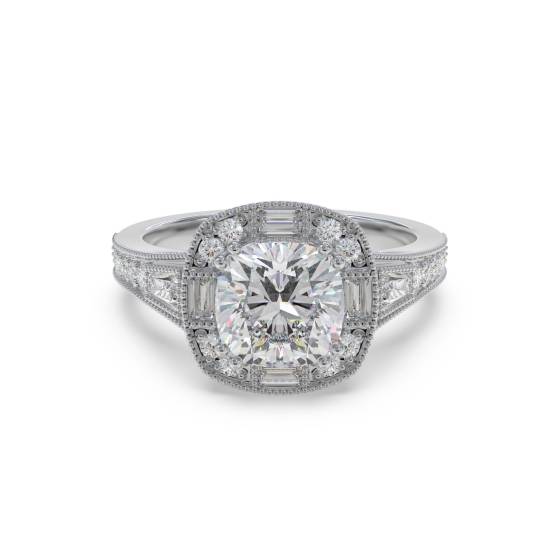 Cushion and Baguette Diamond Designer Ring