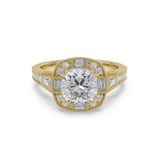 Cushion and Baguette Diamond Designer Ring