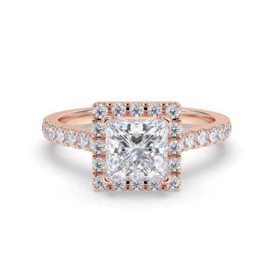 Corner Claw Princess Diamond Single Halo Ring