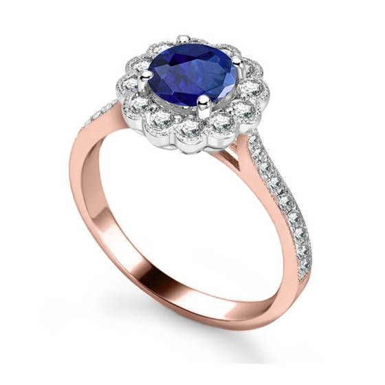 Round Blue Sapphire and Diamond Ring