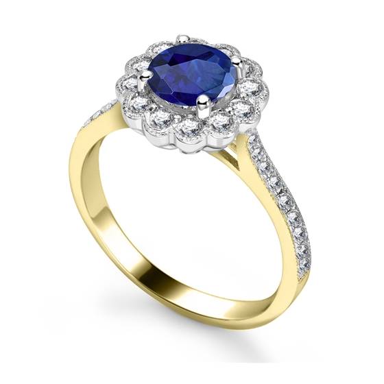 Round Blue Sapphire and Diamond Ring