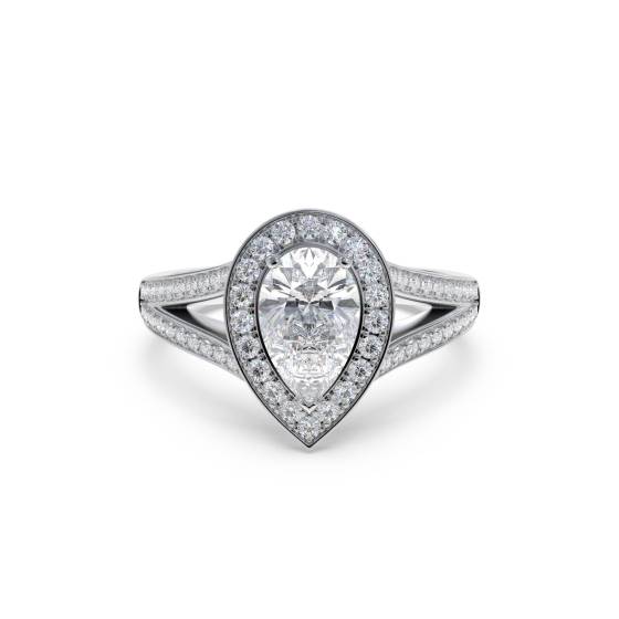 Pear Diamond Bezel Set Single Halo Shoulder Set Ring