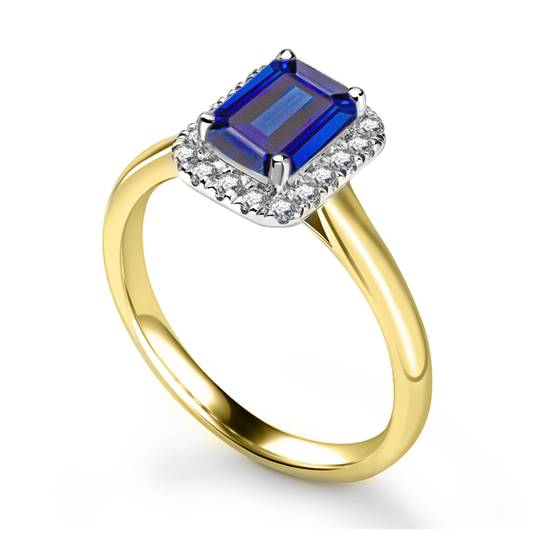 Emerald Blue Sapphire and Diamond Halo Ring