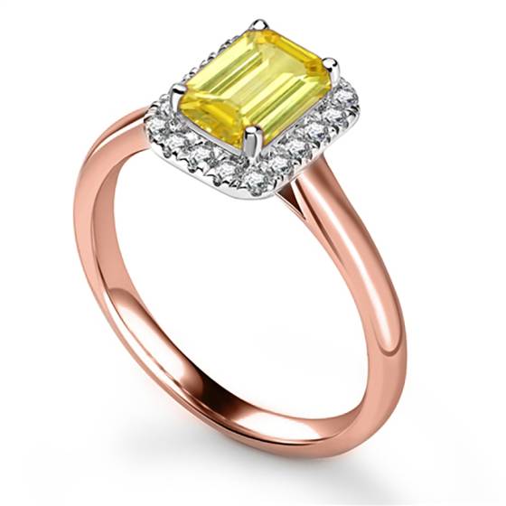 Fancy Yellow Emerald Diamond Single Halo Shoulder Set Ring