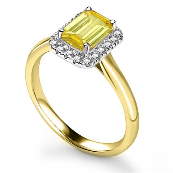 Fancy Yellow Emerald Diamond Single Halo Shoulder Set Ring